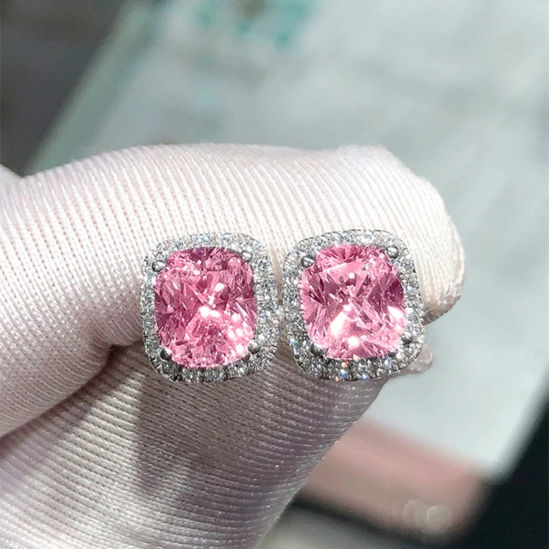 Huitan Bright White/Yellow/Pink CZ Stud Earrings for Women Fashion Contracted Jewelry High Quality Wedding Engagement Earrings