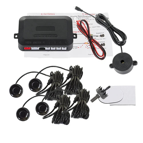 Hippcron 4 Sensors Buzzer 22mm Car Parking Sensor Kit Reverse Backup Radar Sound Alert Indicator Probe System 12V Black White