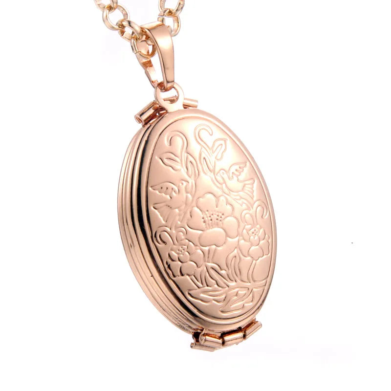 Heart Carved Flower stripe Locket Pendant Necklace Women Vintage Ancient Brass Opening Photo Box Jewelry Romantic Gift