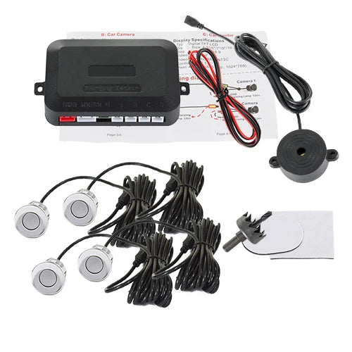 Hippcron 4 Sensors Buzzer 22mm Car Parking Sensor Kit Reverse Backup Radar Sound Alert Indicator Probe System 12V Black White
