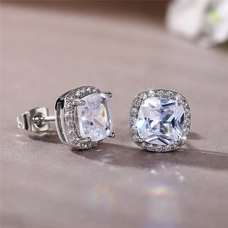 Huitan Bright White/Yellow/Pink CZ Stud Earrings for Women Fashion Contracted Jewelry High Quality Wedding Engagement Earrings