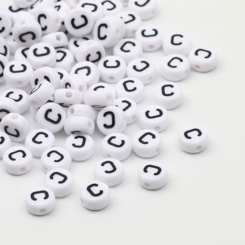 50/100/200pcs/lot 7x4mm White Round A-Z Alphabet Letter Acrylic Loose Spacer Beads for Jewelry Making Diy Bracelet Accessories