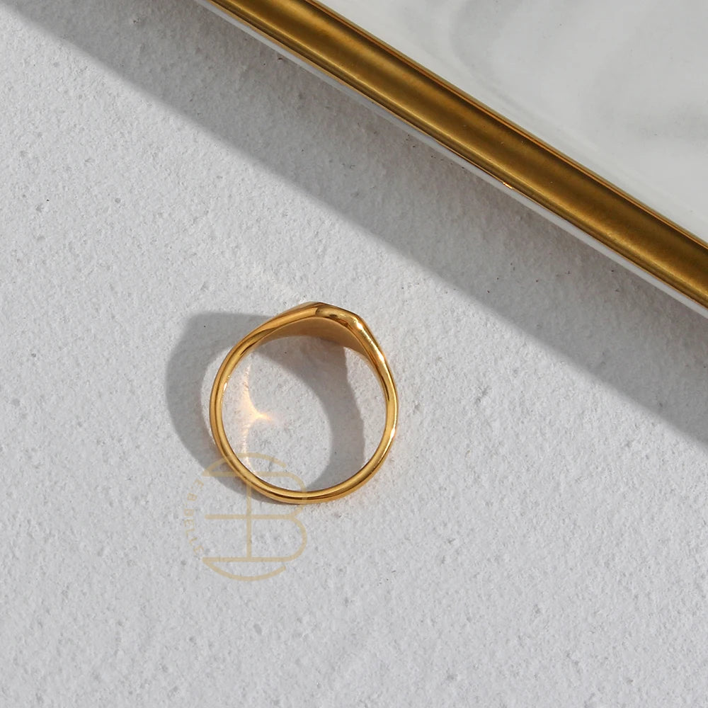 Handmade Tarnish Free Stainless Steel 18k Gold Plated Engraving Wildflower Tea Leaf Lavender Sunflower Signet Rings For Women