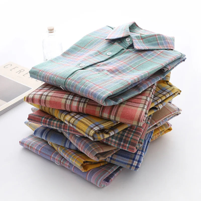 Casual Women's Plaid Shirt 2025 Spring Autumn New Ladies Loose Blouse and Tops Female Long Sleeve Shirts Fresh Checked Clothes