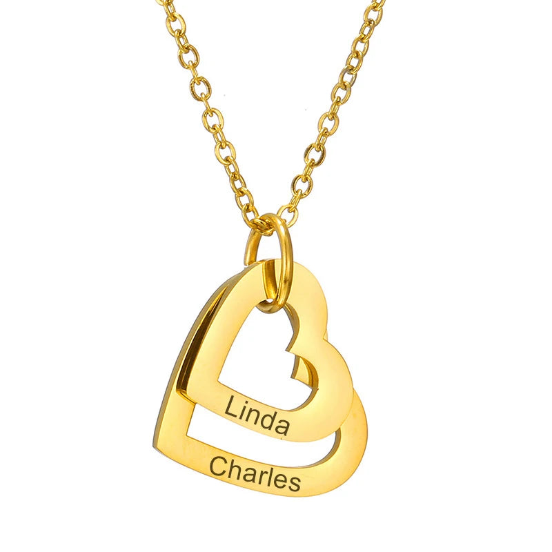 Personalized Water Drop Necklace With Rotating Rose Box Custom Family Names Heart Charms Waterdrop Pendants Gift for Women Mom