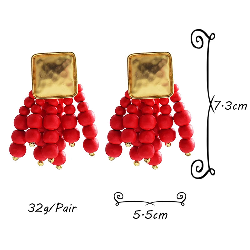Vintage Handmade Wooden Drop Dangle Earrings Maxi Beaded Bohemian Statement Wedding Jewelry For Women brincos