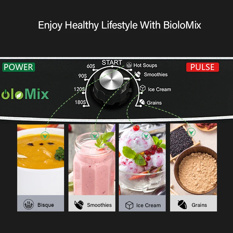 BioloMix BPA Free 2L Jar 2200W Professional Smart Timer Pre-programed Blender Mixer Juicer Food Processor Ice Smoothies Crusher