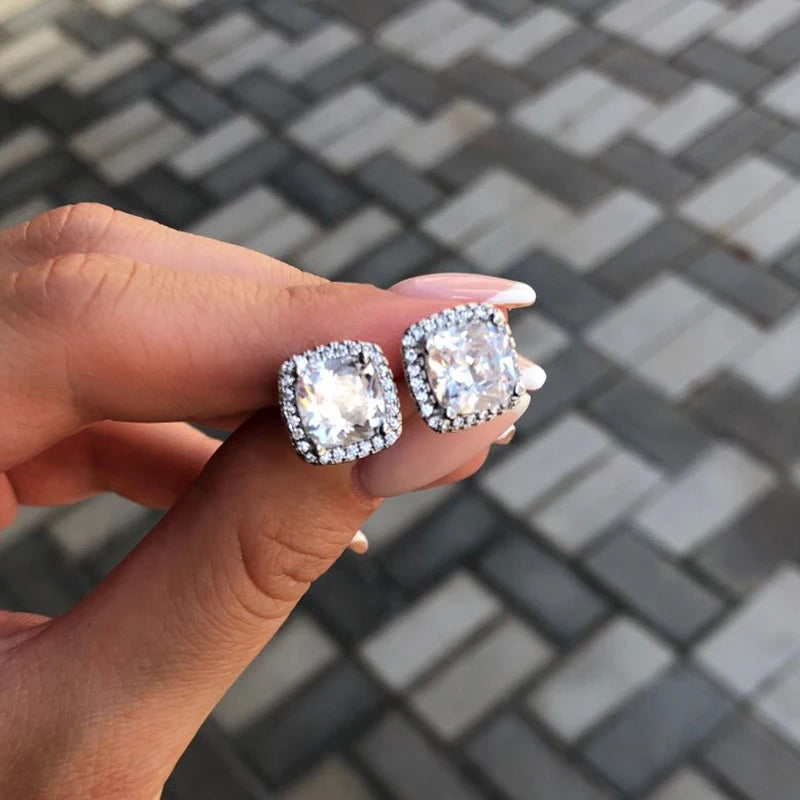 Huitan Bright White/Yellow/Pink CZ Stud Earrings for Women Fashion Contracted Jewelry High Quality Wedding Engagement Earrings