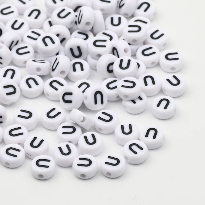 50/100/200pcs/lot 7x4mm White Round A-Z Alphabet Letter Acrylic Loose Spacer Beads for Jewelry Making Diy Bracelet Accessories
