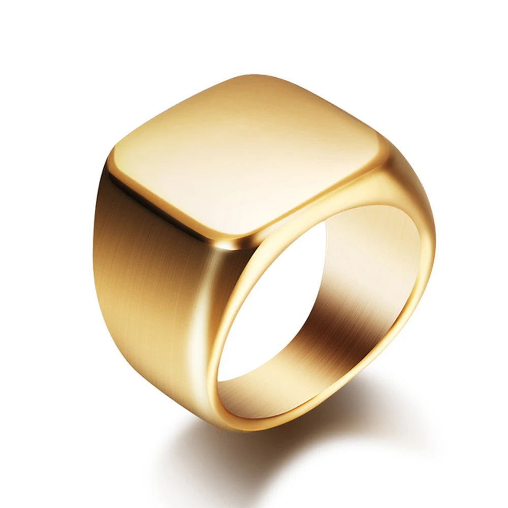 Free Engrave New Silver/Gold/Black/Blue Square Big Width Signet Rings Customized Fashion Finger Men Ring Titanium Steel Jewelry