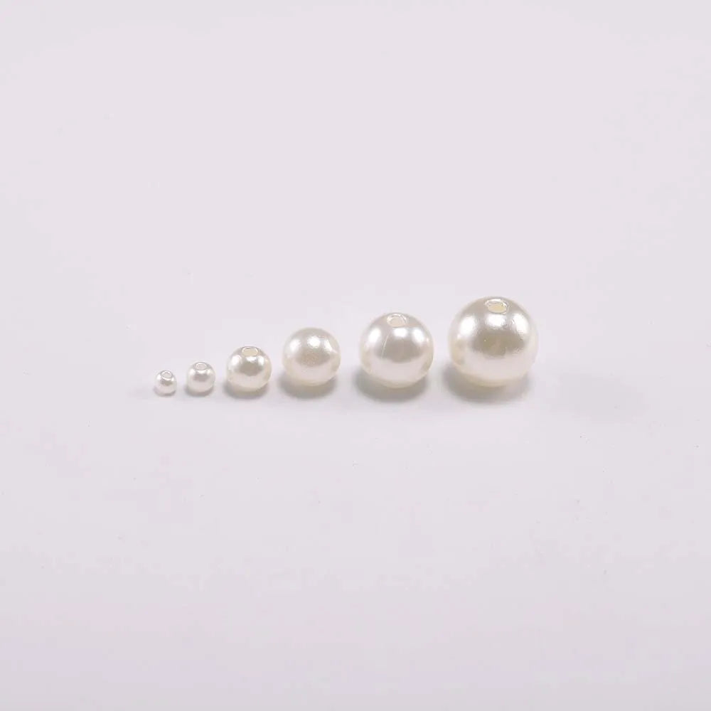 10-1000pcs/lot 3-20mm Straight Holes Acrylic Imitation Pearl Beige Bracelet Round Beads For DIY Craft Jewelry Making Supplies