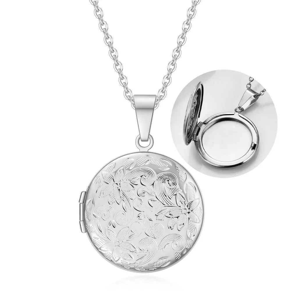 Fashion Heart Locket Pendant Necklaces for Women Openable Photo Frame Floral Stainless Steel Necklaces Family Love Collar