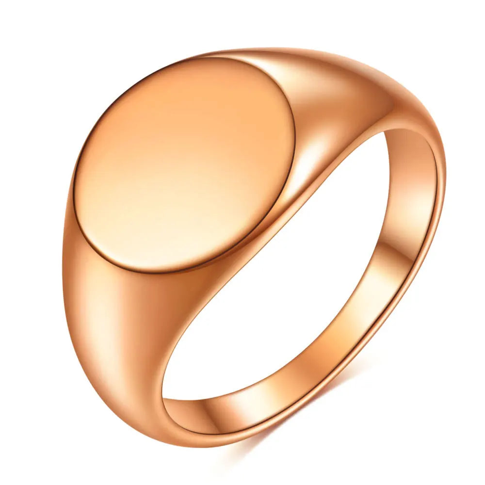 Women Signet Ring Polished Seal Chunky Oval Width Ring Stainless Steel Simple Punk Fashion Jewelry  Accessories