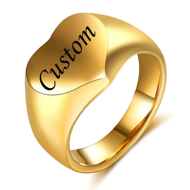 Customized Women Signet Ring Chunky Round Name Logo Stamp Stainless Steel Punk Candid Fashion Jewelry Female Wedding Accessories