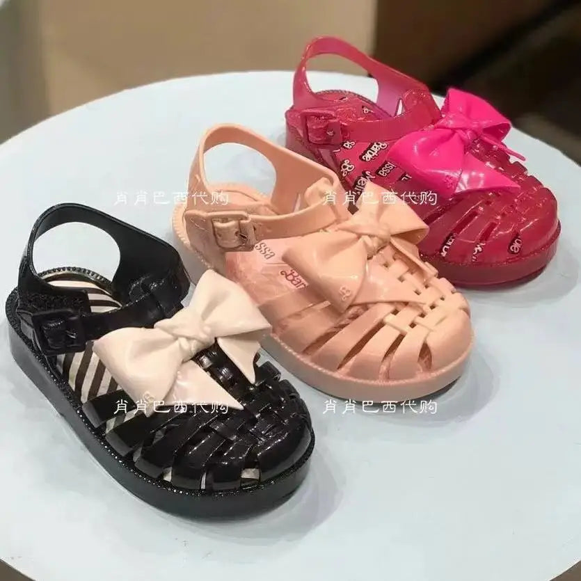 Mini Melissa Children Sandals New Girls Sandals Summer 2023 Soft Peep-toe Antiskid Crystal Princess Children Little Girls Sandal