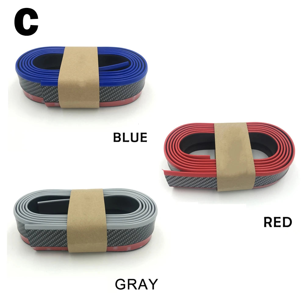 Car Front Bumper Lip Carbon Fiber Rubber Universal  Protector Bumper Lip Strip Spoiler Side Skirt Rubber Anti Scratch Protector