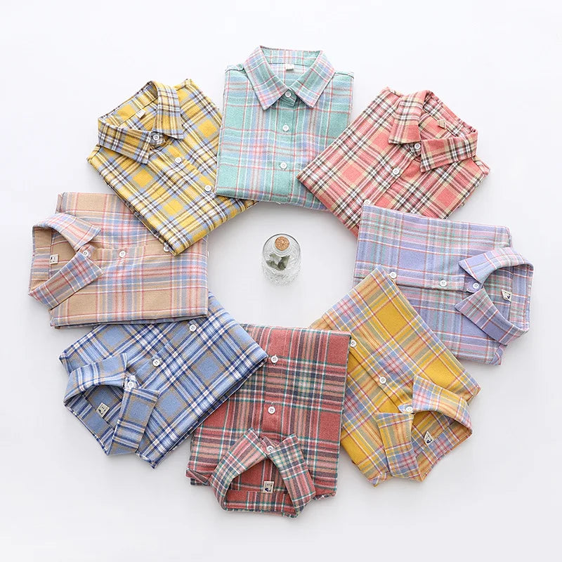 Casual Women's Plaid Shirt 2025 Spring Autumn New Ladies Loose Blouse and Tops Female Long Sleeve Shirts Fresh Checked Clothes