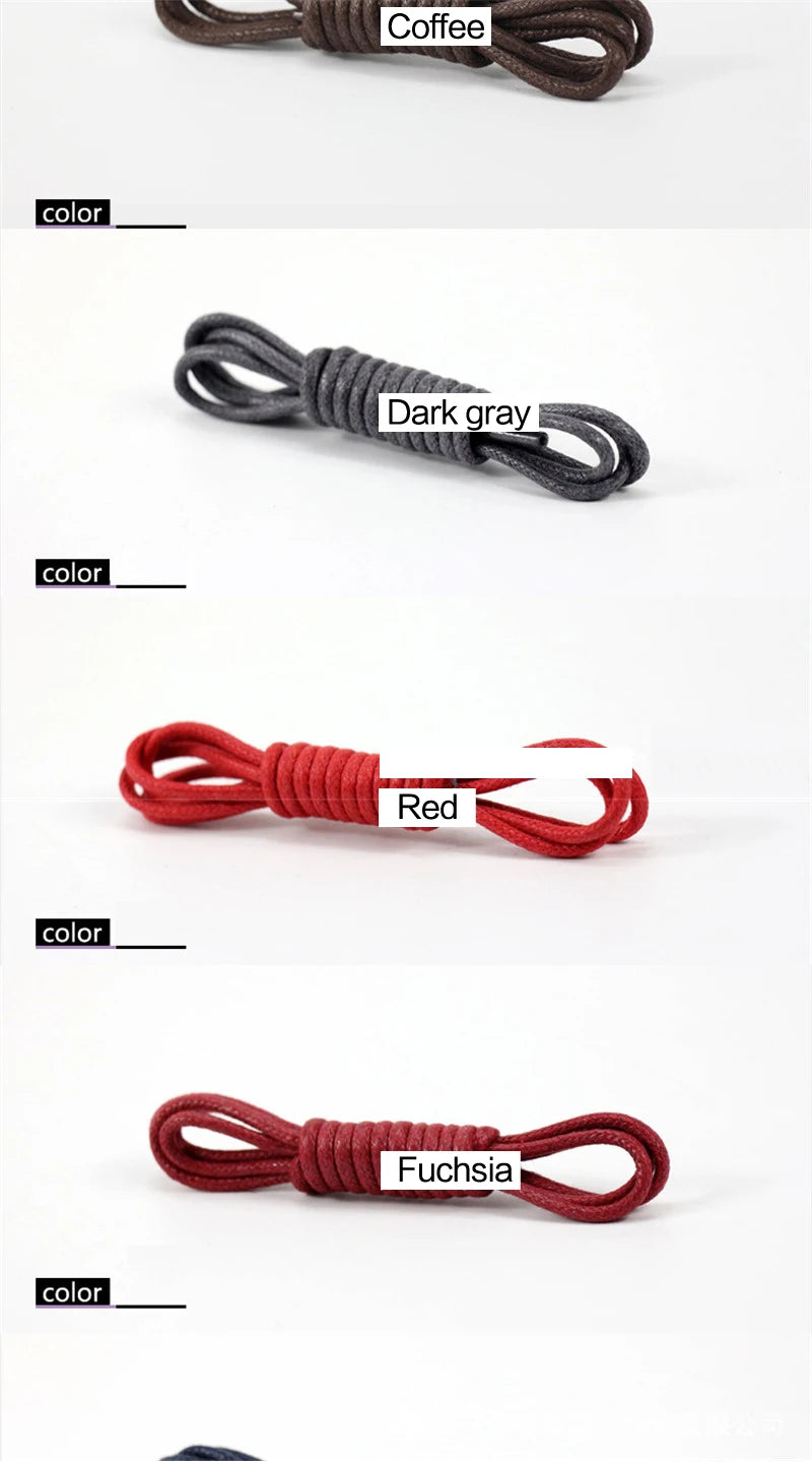 1Pair Waxed Cotton Round Shoe laces Coloured Leather Shoes lace Waterproof ShoeLaces Men Boots Shoelace Shoestring