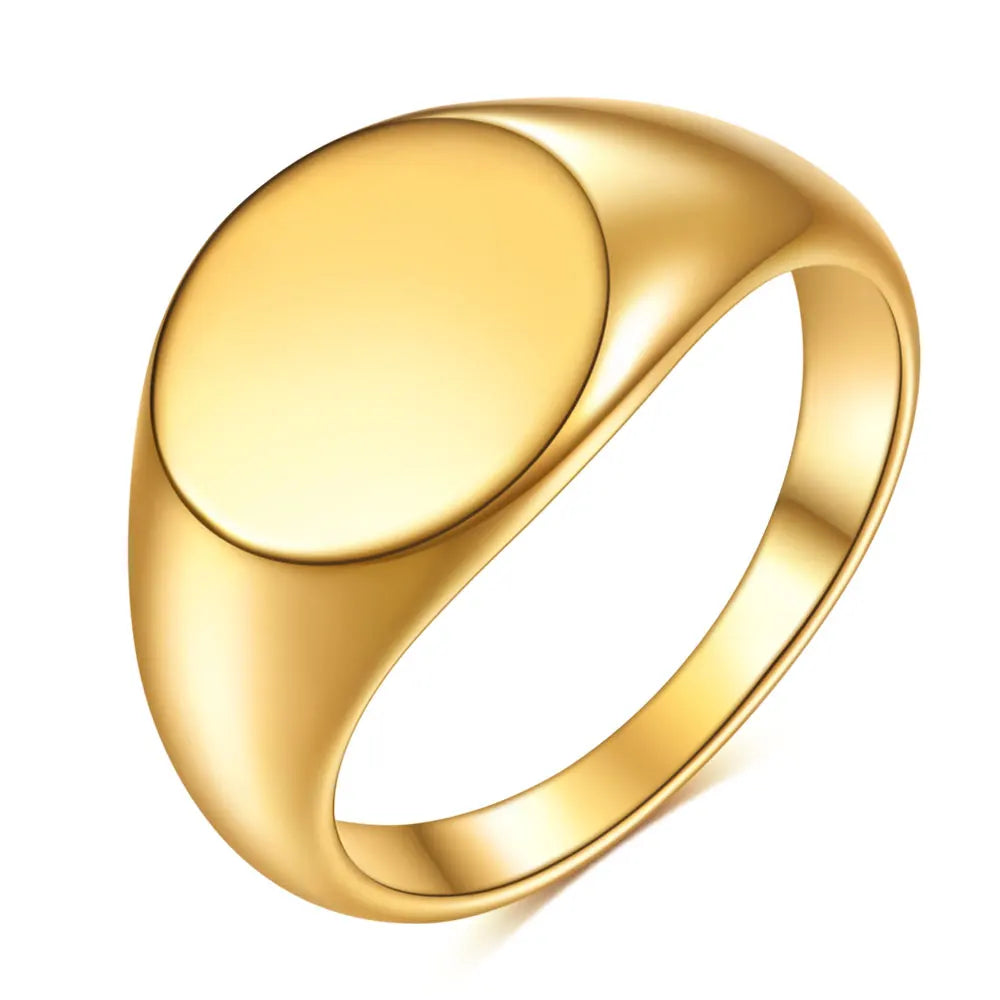 Women Signet Ring Polished Seal Chunky Oval Width Ring Stainless Steel Simple Punk Fashion Jewelry  Accessories