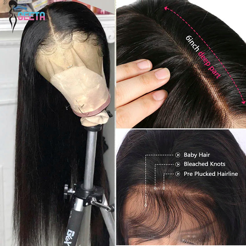 Hd Lace Frontal Wig 13x6 13x4 Lace Front Wig Human Hair 30Inch Bone Straight Transparent Lace Human Hair Wigs 4x4 HD Closure Wig