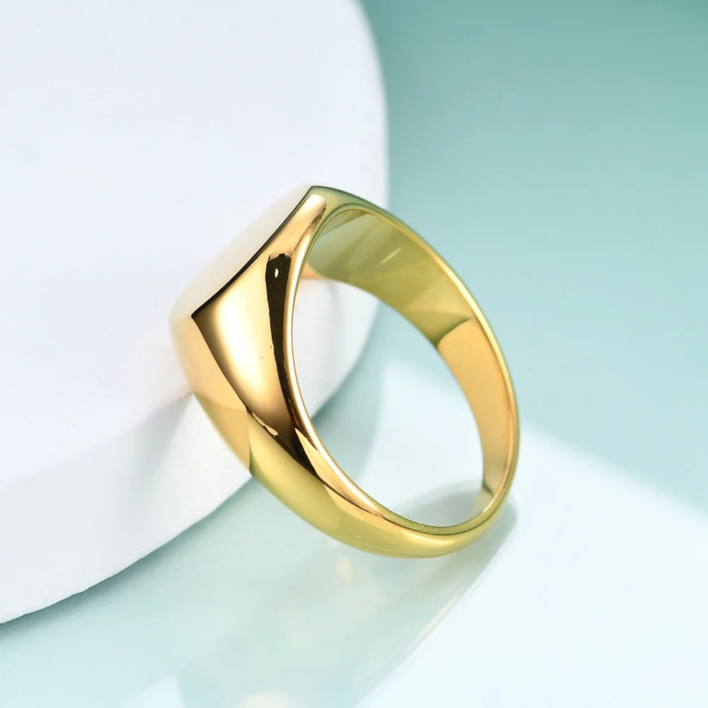 Women Signet Ring Polished Seal Chunky Oval Width Ring Stainless Steel Simple Punk Fashion Jewelry  Accessories