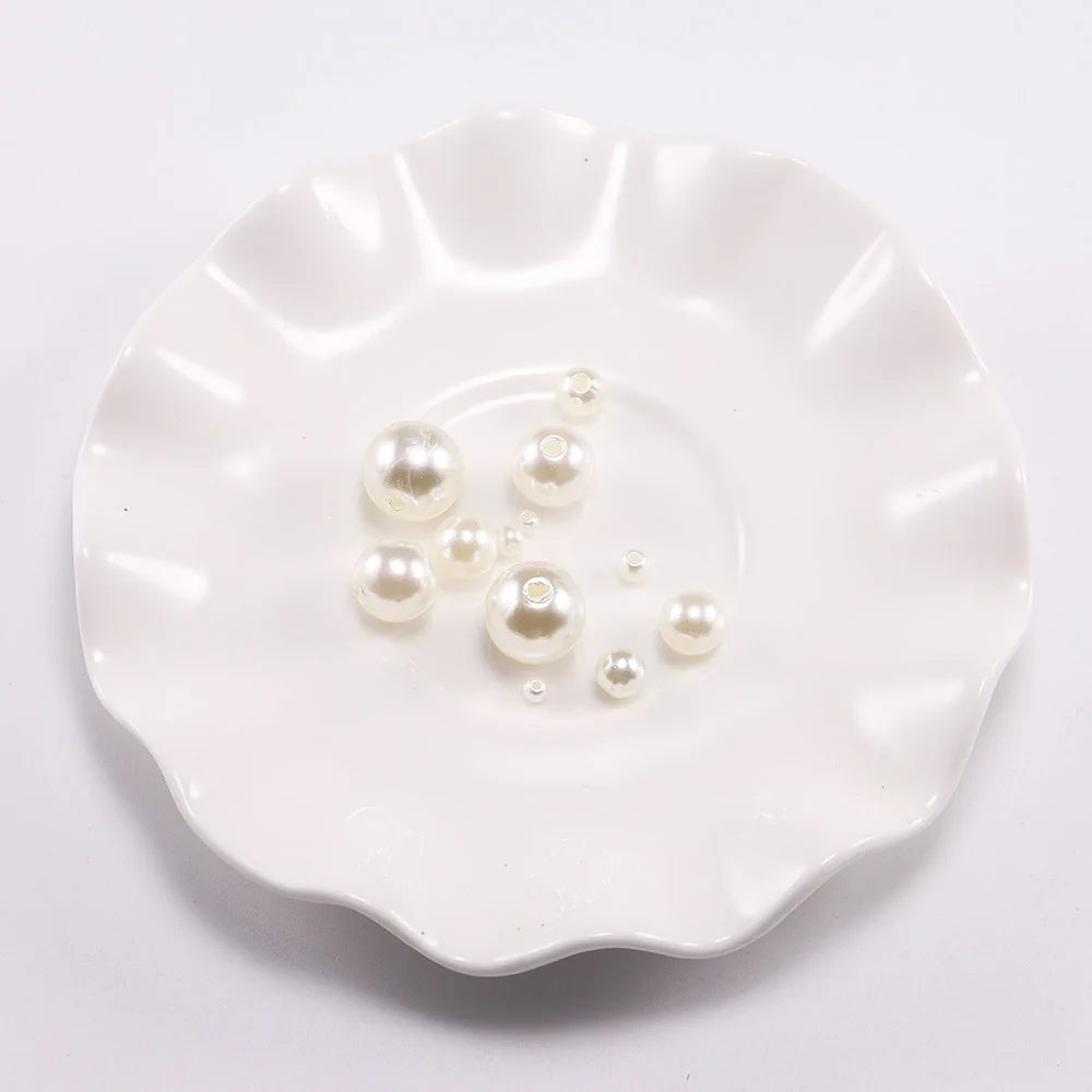 10-1000pcs/lot 3-20mm Straight Holes Acrylic Imitation Pearl Beige Bracelet Round Beads For DIY Craft Jewelry Making Supplies