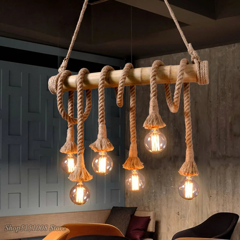 Vintage Country Hemp Rope Pendant Lights E27 Bulb Creative Hanging Lamp for Bedroom Dining Room Furniture Kitchen Light Fixtures