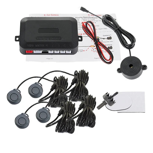Hippcron 4 Sensors Buzzer 22mm Car Parking Sensor Kit Reverse Backup Radar Sound Alert Indicator Probe System 12V Black White