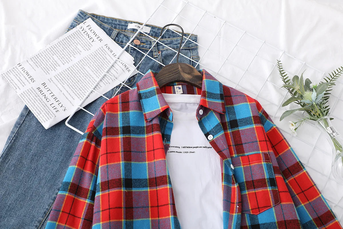 Casual Women's Plaid Shirt 2025 Spring Autumn New Ladies Loose Blouse and Tops Female Long Sleeve Shirts Fresh Checked Clothes