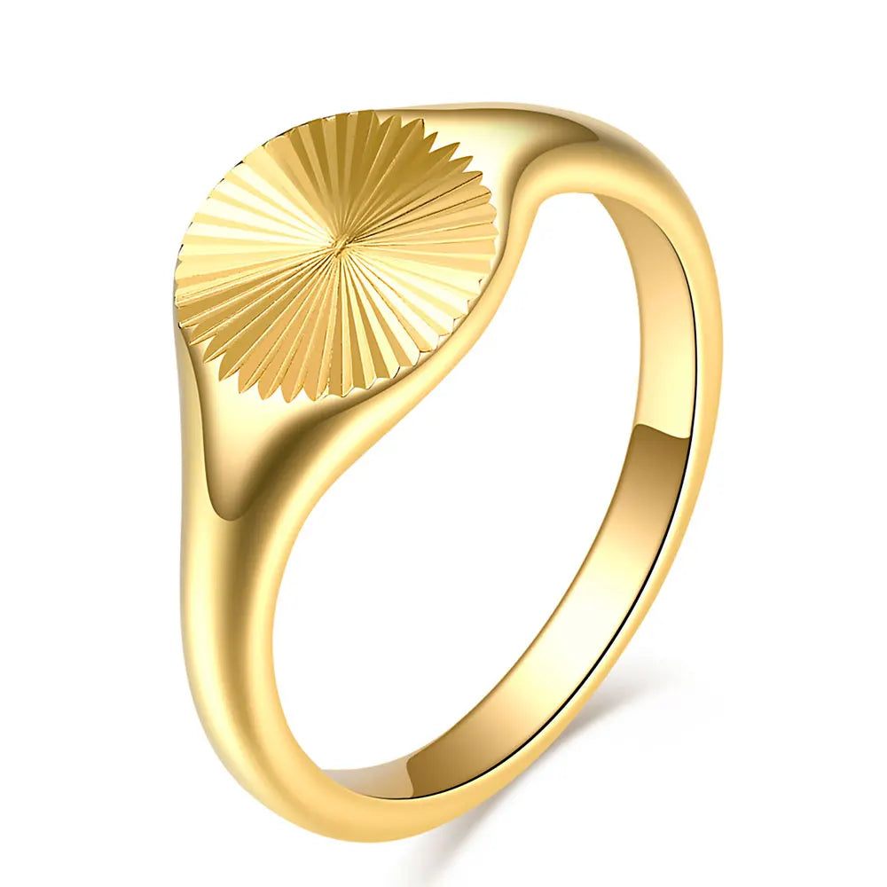 High Quality Carve Wave Rings For Women Minimalist Dainty Rays Texture Circle Ring Stainless Steel Signet Chunky Dome Ring