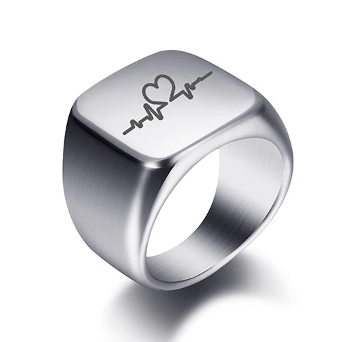 Free Engrave New Silver/Gold/Black/Blue Square Big Width Signet Rings Customized Fashion Finger Men Ring Titanium Steel Jewelry