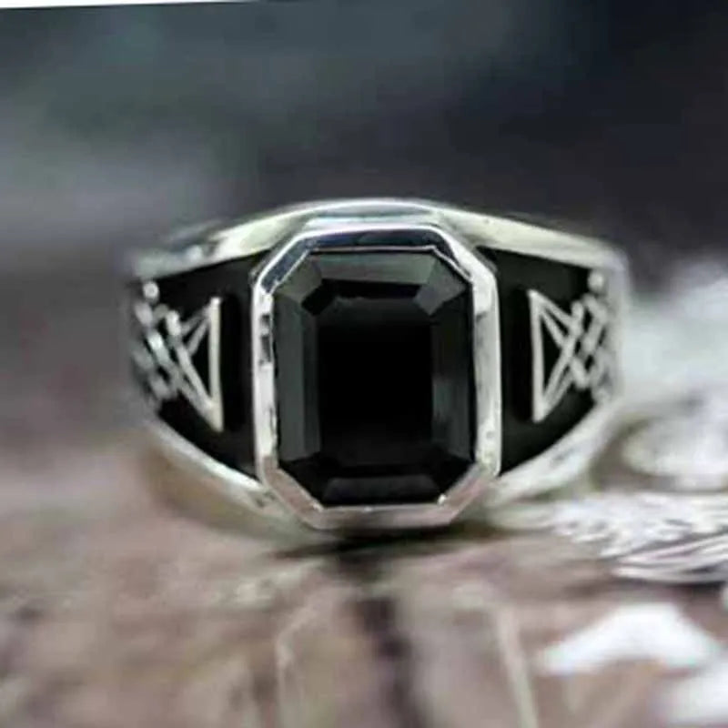 Vintage Gothic Lucifer Seal of Satan Signet Rings Punk Stainless Steel Seal Rings With Black Stone Pagan Jewelry Party Man Gift
