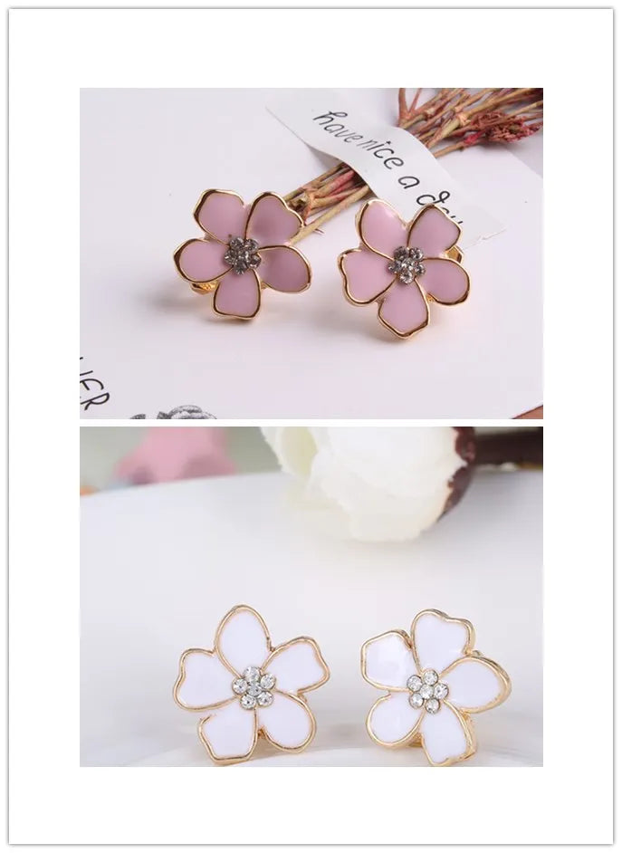 JIOFREE Korea Style Flower Shape Enamel Clip on Earrings Without Piercing for Girls Party Cute Lovely No Hole Ear Clip jewelry