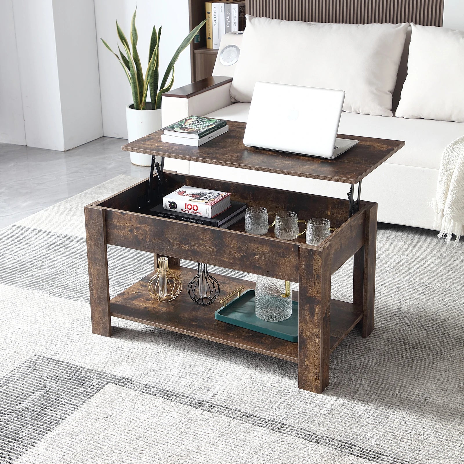 Small Modern Coffee Tables with Storage for Living Room Wood Lift Top Center Table Farmhouse