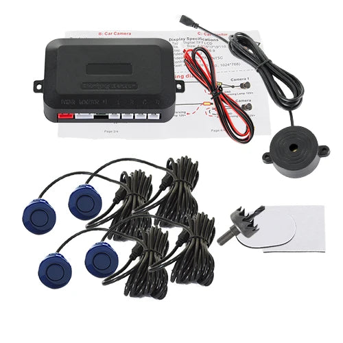 Hippcron 4 Sensors Buzzer 22mm Car Parking Sensor Kit Reverse Backup Radar Sound Alert Indicator Probe System 12V Black White