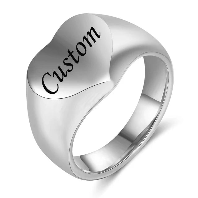 Customized Women Signet Ring Chunky Round Name Logo Stamp Stainless Steel Punk Candid Fashion Jewelry Female Wedding Accessories