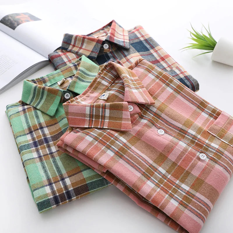 Casual Women's Plaid Shirt 2025 Spring Autumn New Ladies Loose Blouse and Tops Female Long Sleeve Shirts Fresh Checked Clothes