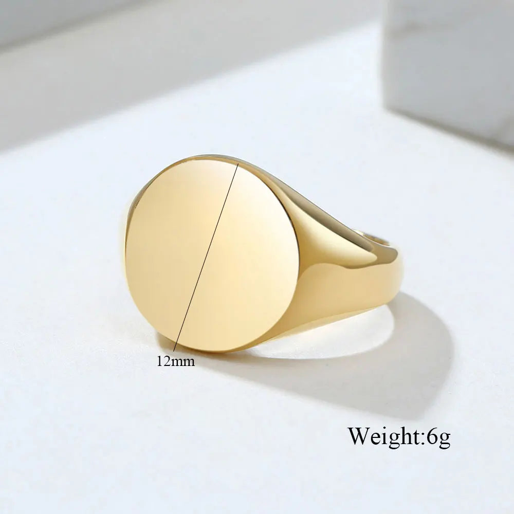 Customized Women Signet Ring Chunky Round Name Logo Stamp Stainless Steel Punk Candid Fashion Jewelry Female Wedding Accessories