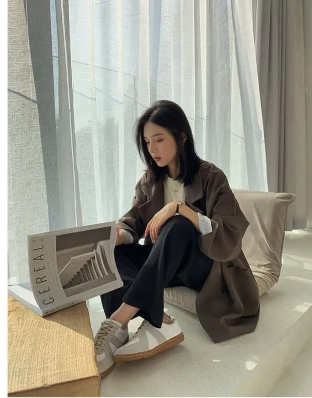 New 2025 Vintage Loose Women Solid Blazer Autumn Chic Double Breasted Female Long Sleeve Suit Jackets Stylish Ladies Blazers