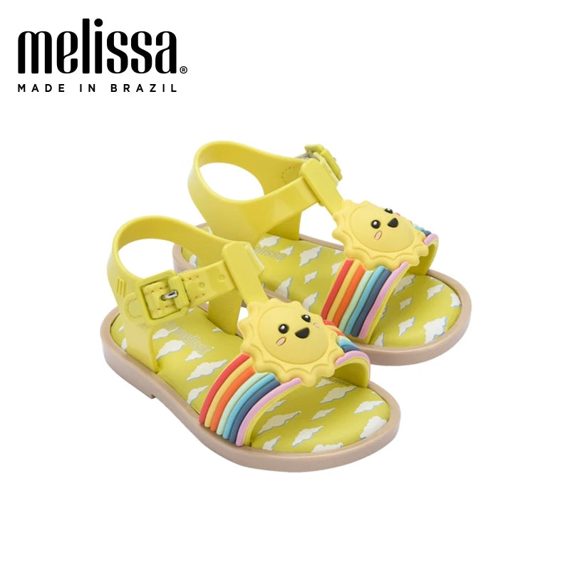 Mini Melissa Children Sandals New Girls Sandals Summer 2023 Soft Peep-toe Antiskid Crystal Princess Children Little Girls Sandal