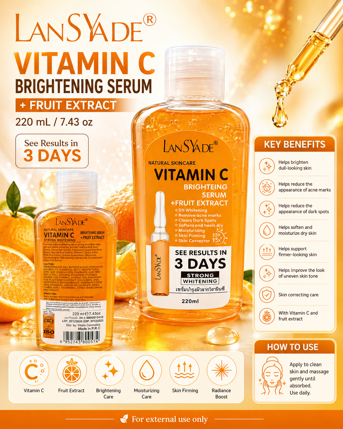LANSYADE Vitamin C Brightening Serum – 220 mL - Premium Beauty Product