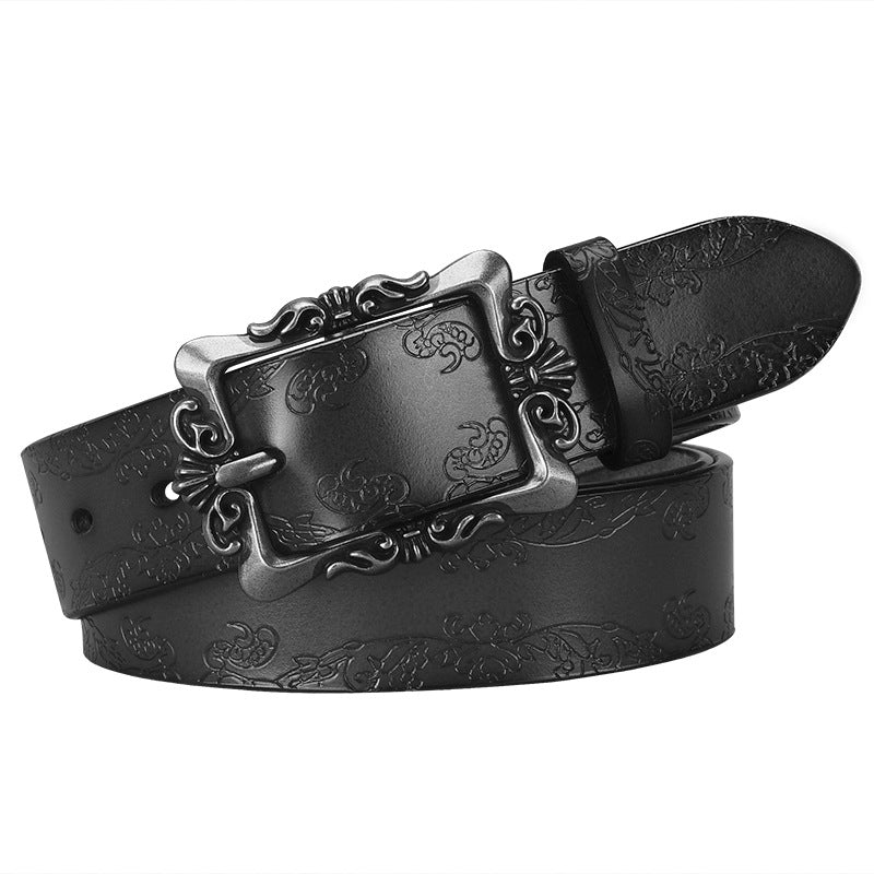 Cross-border European and American Women's Retro Belt Embossed Pattern Pin Buckle Belt Women's Ins Style All-match Simple Casual Pants Belt
