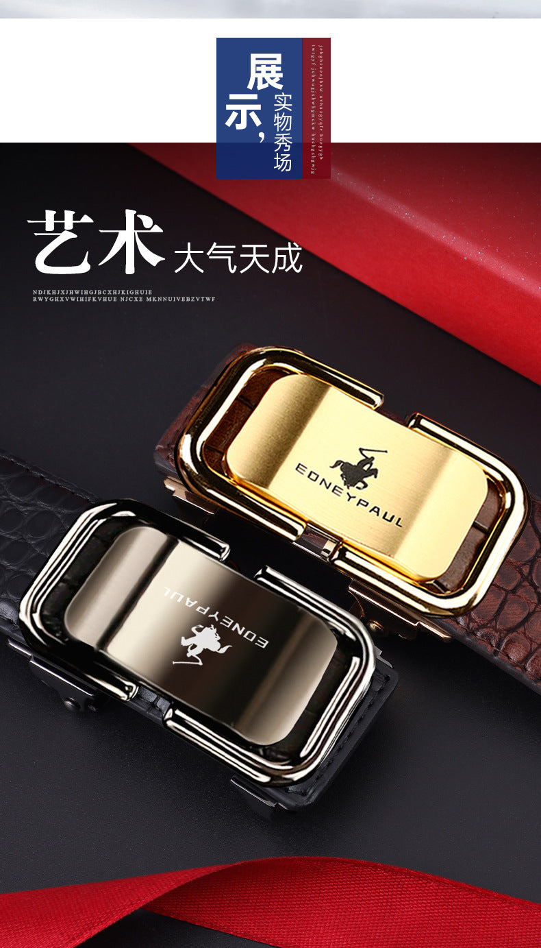 Men's Belt Genuine Leather Crocodile Pattern Inner Wear Automatic Buckle Fashionable All-match Belt Middle-aged and Young Casual Business Trendy Belt