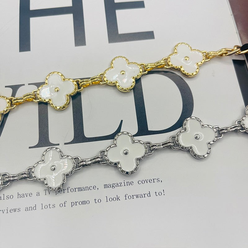 Fragrant Style Waist Chain Accessories Women's Summer Metal Four-leaf Clover Two-sided Available Splicing Chain All-match Thin Chain Belt Pants Chain