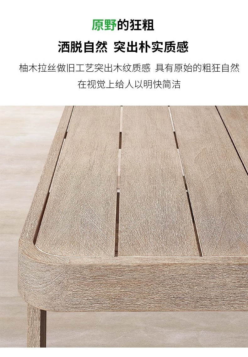 Modern Outdoor Furniture Set Waterproof  Foot Pedal with Teak Wooden Bench & Rattan Cast Sofa Garden Living Room Hotels Meuble