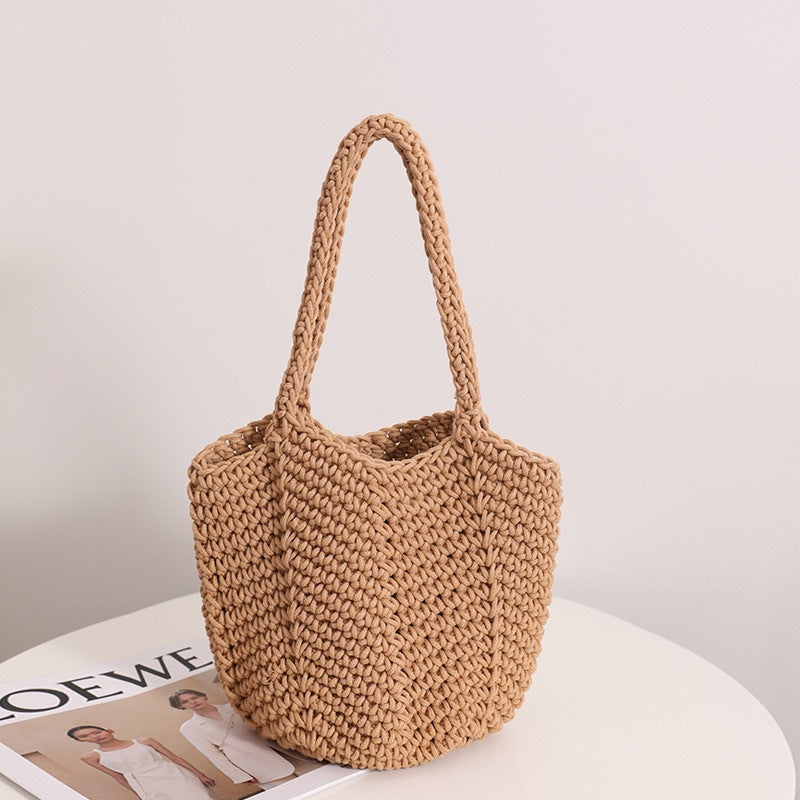Wholesale Retro One-Shoulder Cotton Thread Woven Bag New Crochet Handbag Straw Bag Literary Holiday Beach Bag
