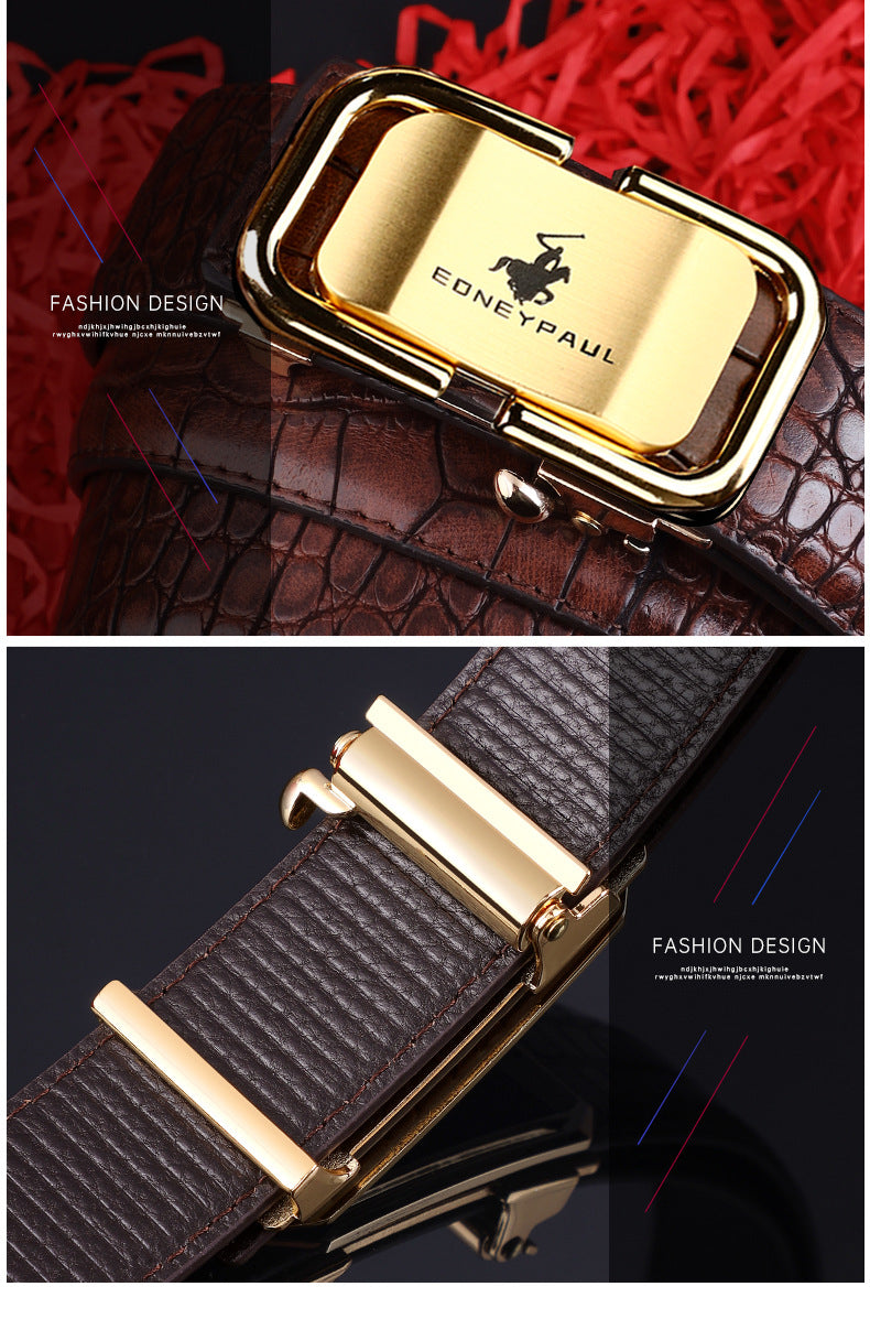 Men's Belt Genuine Leather Crocodile Pattern Inner Wear Automatic Buckle Fashionable All-match Belt Middle-aged and Young Casual Business Trendy Belt