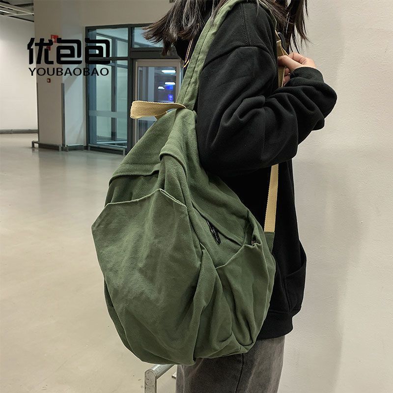 Durable Canvas Schoolbag Women's New Large-Capacity College Student Simple Junior High School Retro Backpack Backpack Travel Harajuku