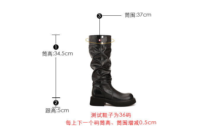 Grape Mom's Same Style in Stock~ Increase Height by 5cm~ Three-Dimensional Round Toe Thick-Soled Chunky Heel Snap-Button Riding Boots for Women
