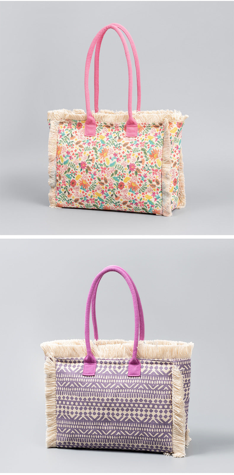 European and American Cross-Border Tote Bag Bohemian Retro Shoulder Bag Zipper Handbag Large Capacity Canvas Bag Women Summer